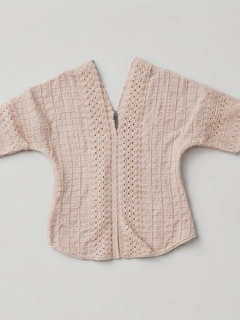 XCVI Peach Sheer Mesh and Lace-Trim Peasant Blouse Size M - Picture 2 of 6